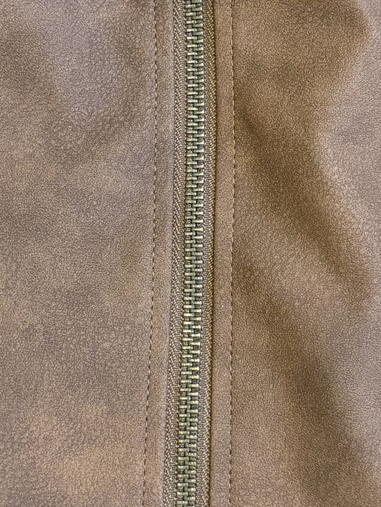 ONEDREAMER Women's Faux Leather Cropped Jacket Motorcycle Short Coat BROWN L - Picture 11 of 12